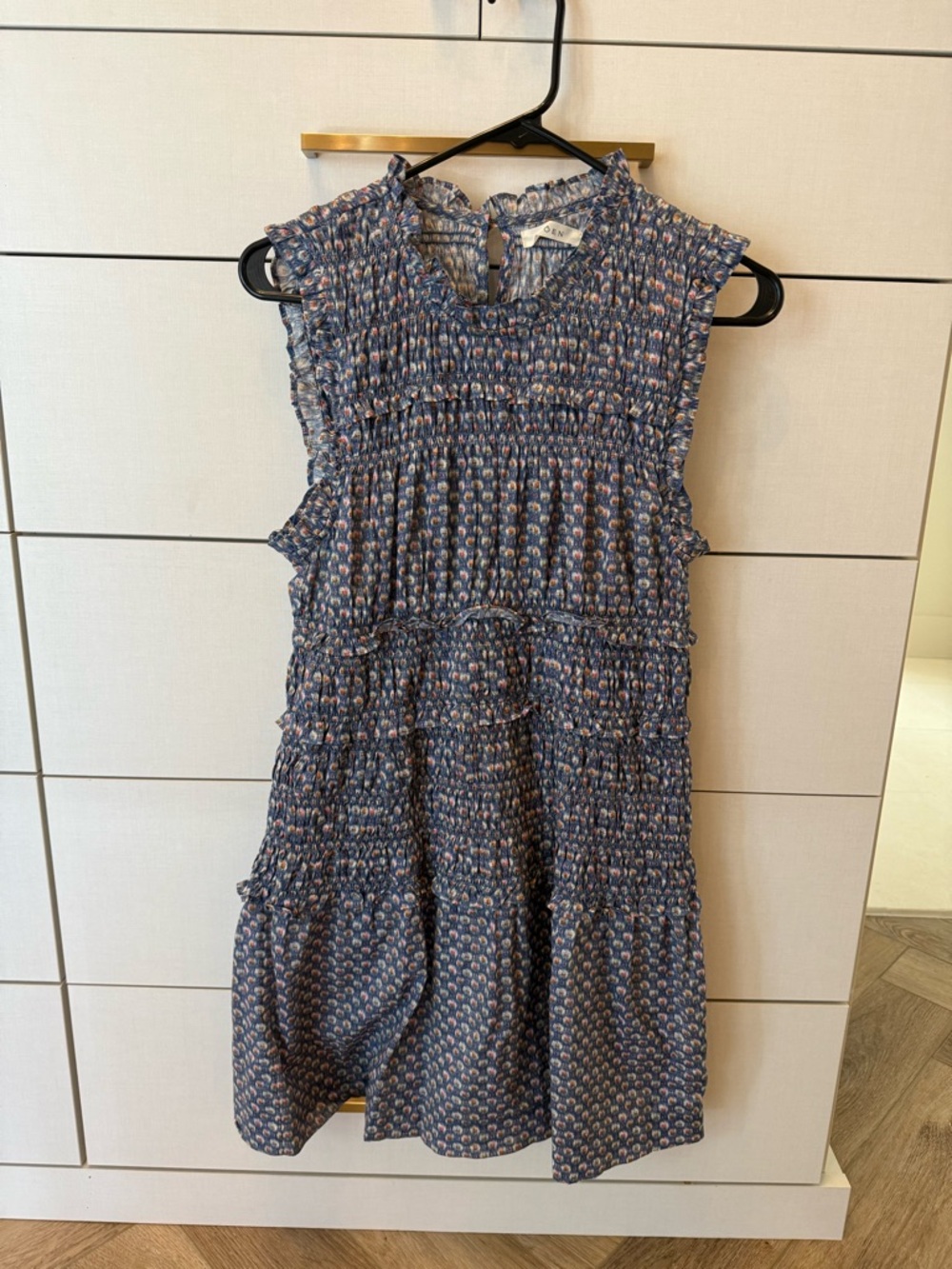 Doen Blue Floral Mini Dress with Pink Accents